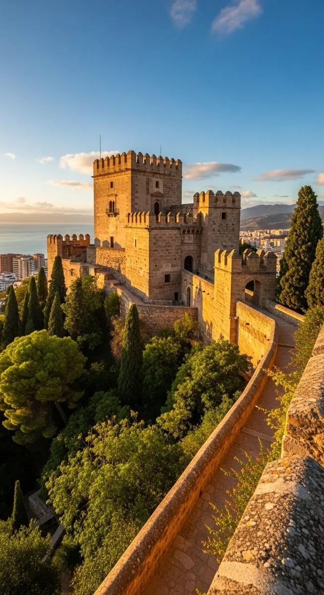 Gibralfaro castle above the city at golden hour